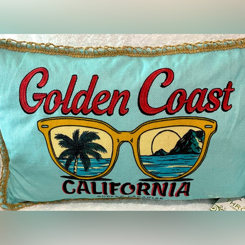 New California Golden Coast Surfer’s Paradise Aqua Decorative Throw Pillow 20x12 - Picture 5 of 5
